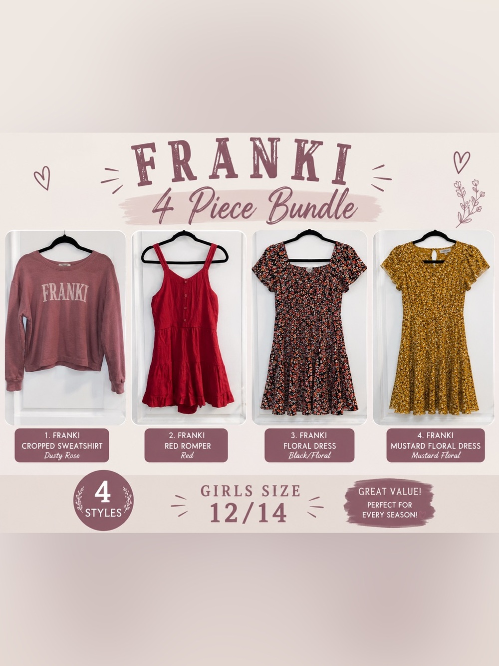 FRANKI 4-Piece Girls Bundle  - Size L (12/14) - GUC
